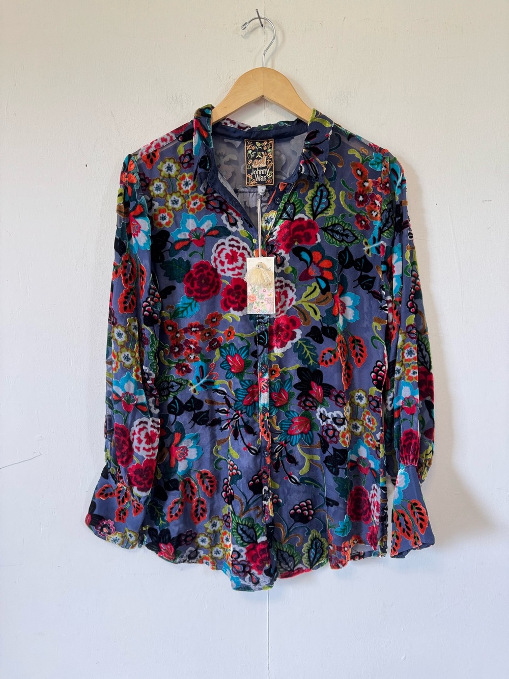 Johnny Was Minto Burnout Yrene Blouse Colorful Velvet Top Whimsigoth Medium NWT - Picture 10 of 13